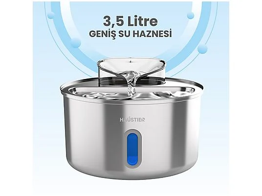 HAUSTIER WF009L-W Paslanmaz Çelik Pencereli Otomatik Kedi Su Sebili Metalik